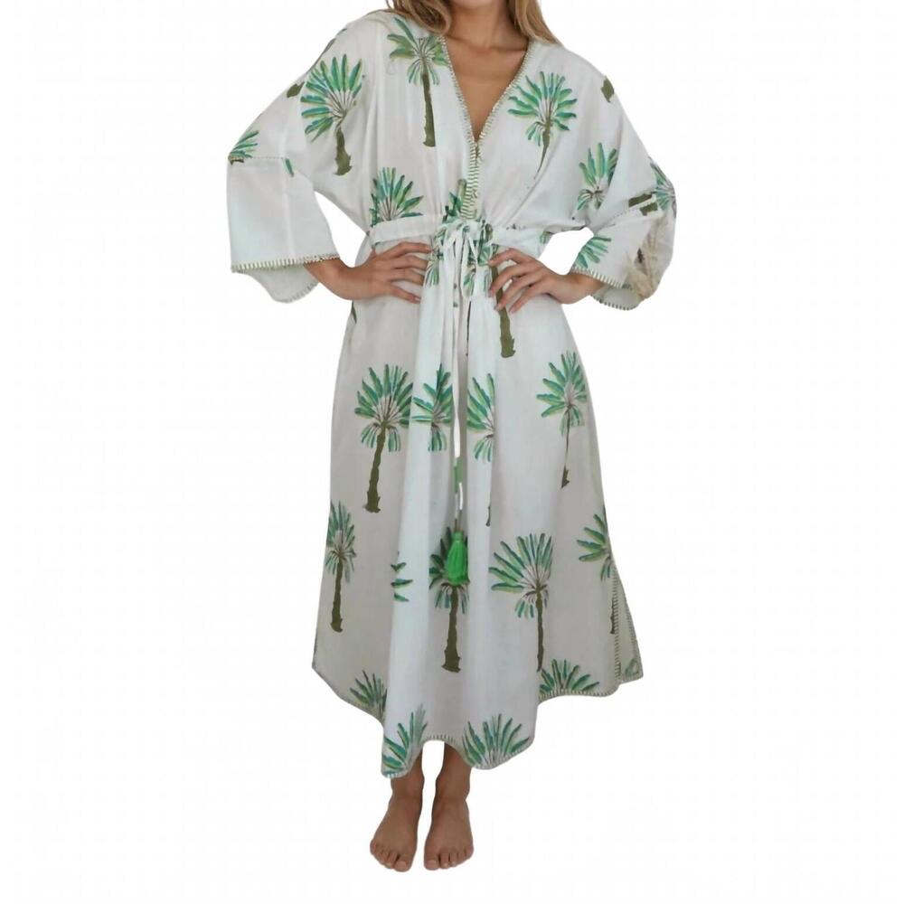 NEW NIBI MTK rio kaftan dress in green palms